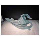 Light Blue Glass Swan Figurine Bowl