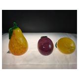 Glass Fruit Figurines - Pear, Plum, Lemon