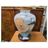 Painted Ceramic Lion Vase