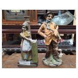 Woman Holding Fan Decanter & Man Figurine