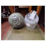Polished Stone Sphere & Glass Ornament w/ Rope