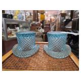 Blue Pressed Glass Hat - Shaped Toothpick Holders