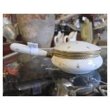 White Handled Dish w/ Gold Fleur