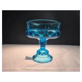 Blue Glass Compote Dish w/ Bubble Design