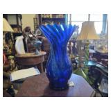 Blue Glass Vase w/ Fluted Edge