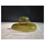 Green Stone Inkwell w/ Hinged Lid