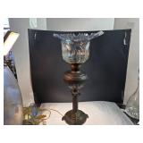Glass Shade & Electric Lamp w/ Floral Design