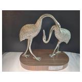 Metal Crane Sculpture on Wood Base