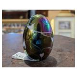 Iridized Rainbow Glass Egg Paperweight w/ Hearts