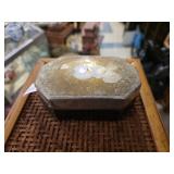 Vintage octagonal Tin Trinket Box w/ Jewelry