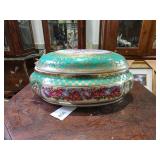 Porcelain Lidded Box w/ Floral & Scene Design