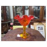 Red & Amber Glass Pedestal Bowl