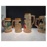 Four Ceramic Beer Steins w/ Painted Scenes