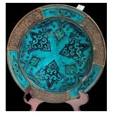Turquoise & Copper - Toned Ceramic Plate - 13 in