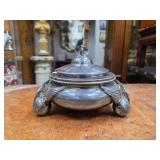 Metal Lidded Container w/ Winged Handle Motifs