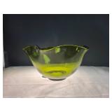 lime Green Glass Bowl w/ Wavy Rim