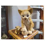 Vintage Resin Tabby Cat Figurine w/ kitten, circa