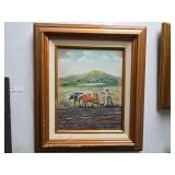 Oil on Canvas Pastoral Scene - Plowing Field