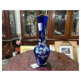 Blue Glass Vase w/ Floral Design