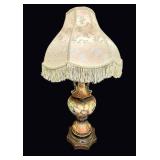 Victorian Style Floral Urn Lamp Fringed Shade