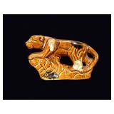 MCM Brown Drip Glaze Ceramic Panther on Rock