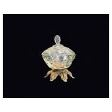 Pressed Glass Covered Candy Dish Gilt Base