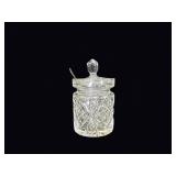 Cut Crystal Jam Jar Lid Silver Plate Spoon