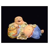 Famille Rose Porcelain Reclining Budai 20th C