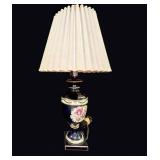 Cobalt Porcelain Urn Lamp Gilt Floral Mid-20thC