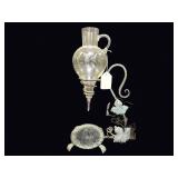 Etched Glass Decanter Iron Grapevine Stand