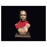 Resin Bronzed African Woman Bust on Plinth