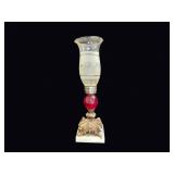 Victorian Hurricane Lamp Ruby Glass Marble Base