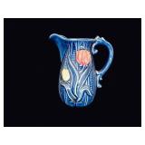 Japan Majolica Pitcher Cobalt Tulip c1950s