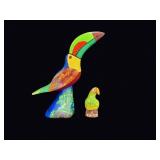Carved Wood Toucan & Parrot Folk Art Pair