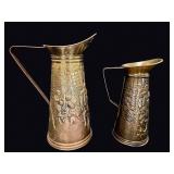 English Brass Tavern Scene Jugs Pair c1950