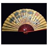 Asian Painted Crane Pine Wall Fan 40in