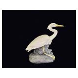Ceramic Egret Figurine on Naturalistic Base