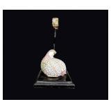 Midcentury Ceramic Quail Lamp Wood Base