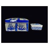 Blue White Porcelain Chinoiserie Boxes Pair