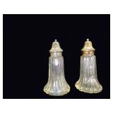Ribbed Glass Shakers Silverplate Tops MidCentury