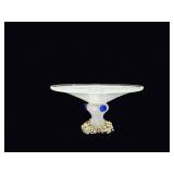 Victorian Spatter Glass Compote Cobalt Prunts
