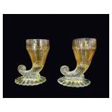 Jeannette Amberina Cornucopia Vases Pair