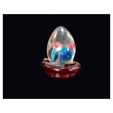 Art Glass Koi Egg Paperweight on Wood Stand