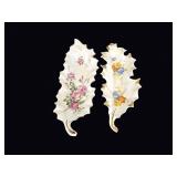 French Porcelain Leaf Dishes Hand Painted Pair