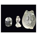 Glass Owl Figurines Lalique Style Lot of 3