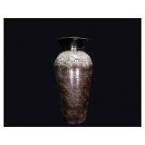 Indian Brass Vase Embossed Grape Ruffled Rim