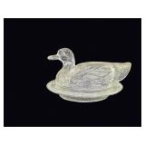 Pressed Glass Duck on Nest Covered Dish