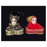 Mardi Gras Porcelain Face Trinket Boxes Pair