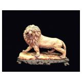 Chinese Carved Soapstone Lion on Wood Stand