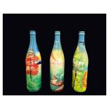 Folk Art Hand Painted Glass Bottles Set of 3